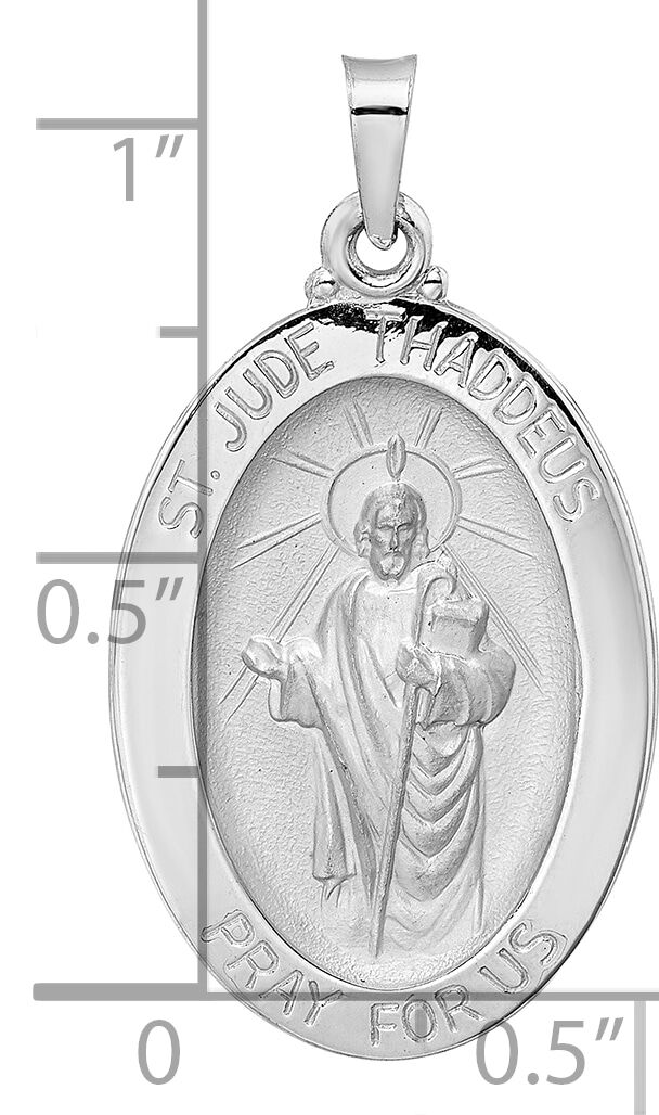 14k White Gold Polished St Jude Oval Solid Medal Pendant-XR1939