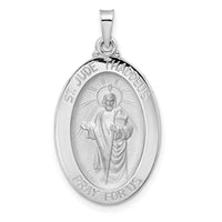 14k White Gold Polished St Jude Oval Solid Medal Pendant-XR1939