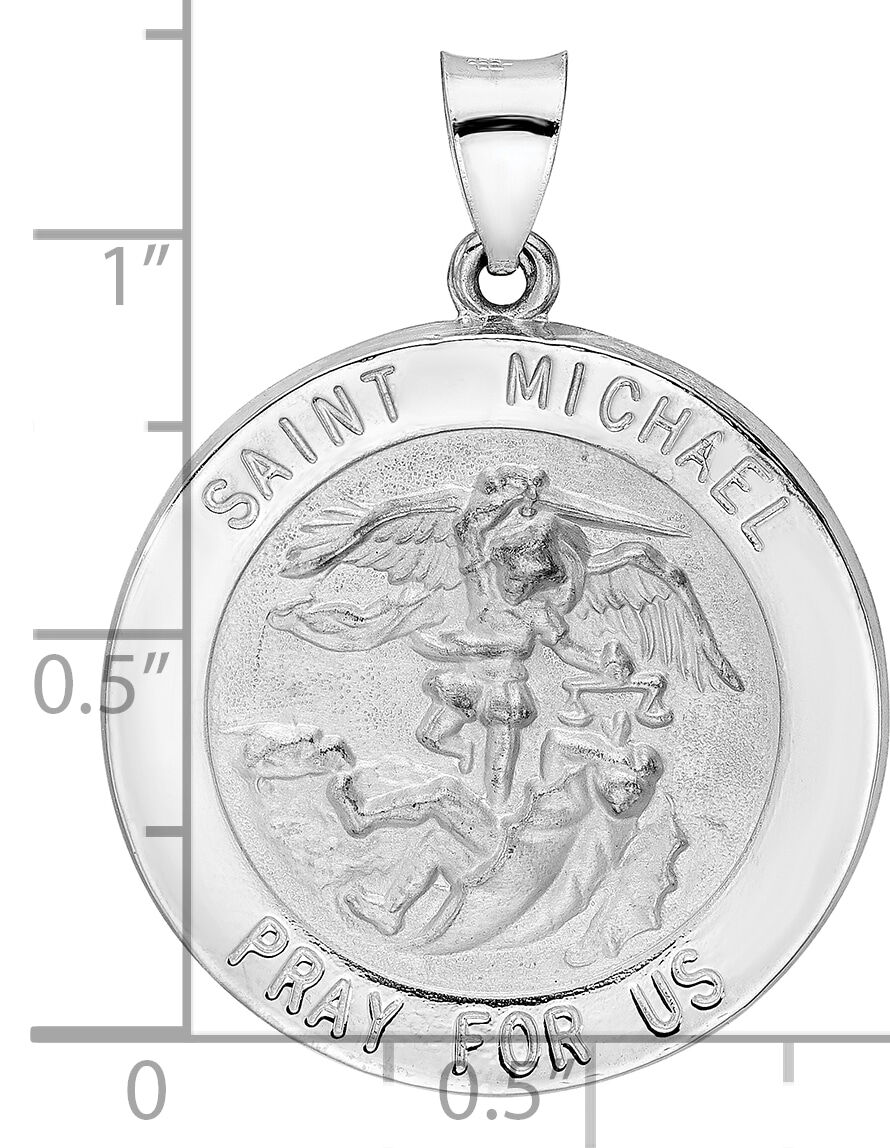 14k White Gold Polished and Satin Hollow St Michael Medal Pendant-XR1941