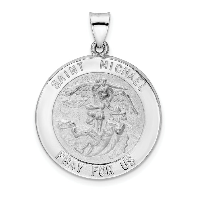 14k White Gold Polished and Satin Hollow St Michael Medal Pendant-XR1941