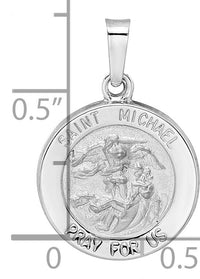 14k White Gold Polished and Satin Hollow St Michael Medal Pendant-XR1943