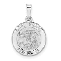 14k White Gold Polished and Satin Hollow St Michael Medal Pendant-XR1943