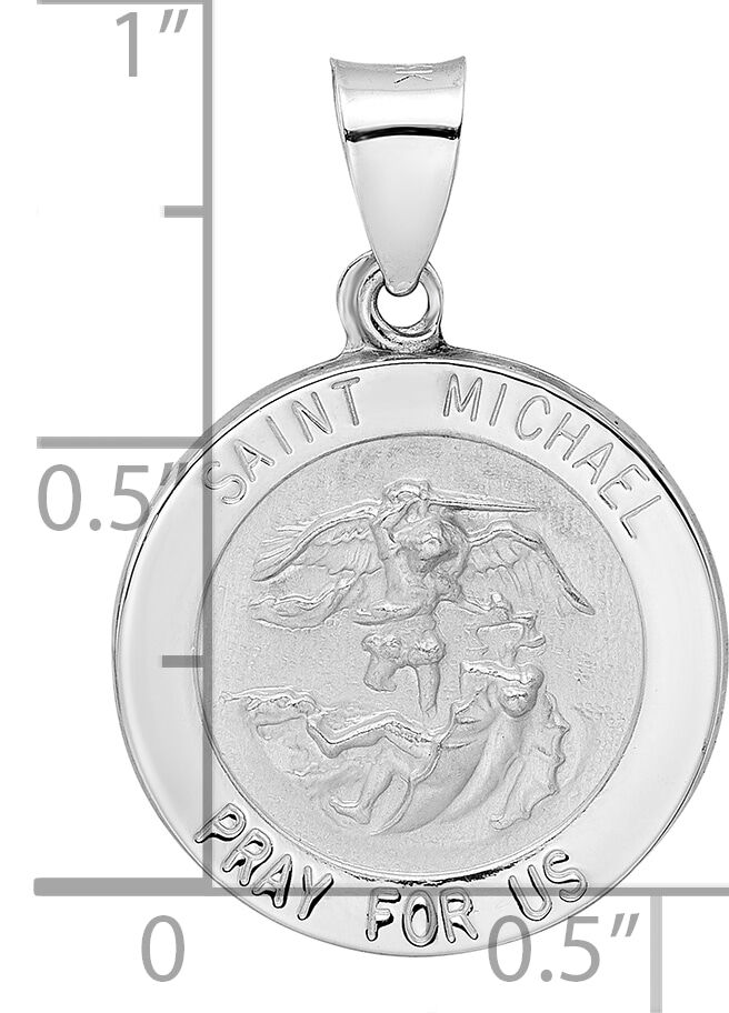 14k White Gold Polished and Satin Hollow St Michael Medal Pendant-XR1945