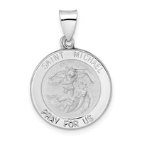 14k White Gold Polished and Satin Hollow St Michael Medal Pendant-XR1945