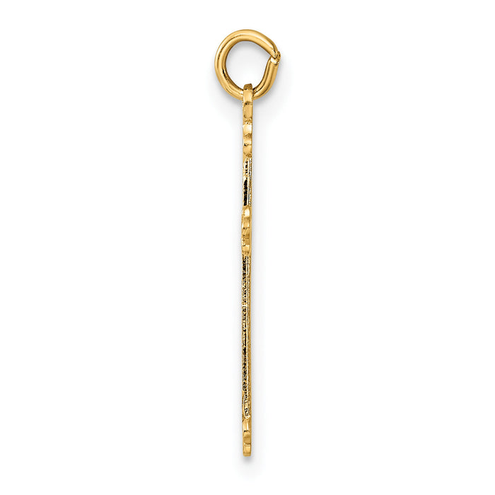 14k Polished and Textured Solid Diamond Shape Cross Pendant-XR1948