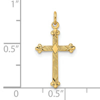 14k Polished and Textured Solid Diamond Shape Cross Pendant-XR1948