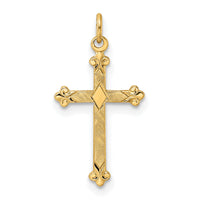14k Polished and Textured Solid Diamond Shape Cross Pendant-XR1948