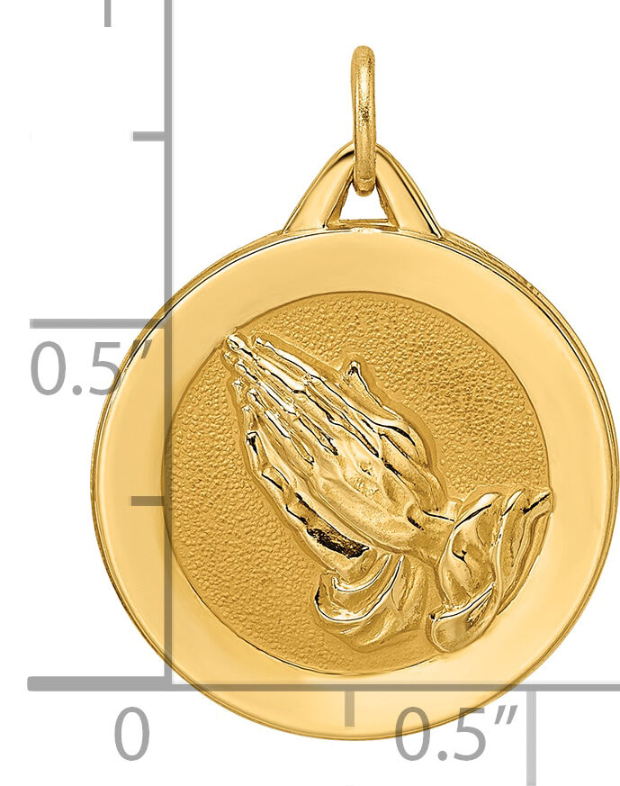 14k Polished and Satin Solid Praying Hands Disc Pendant-XR1949