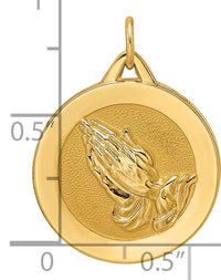 14k Polished and Satin Solid Praying Hands Disc Pendant-XR1949