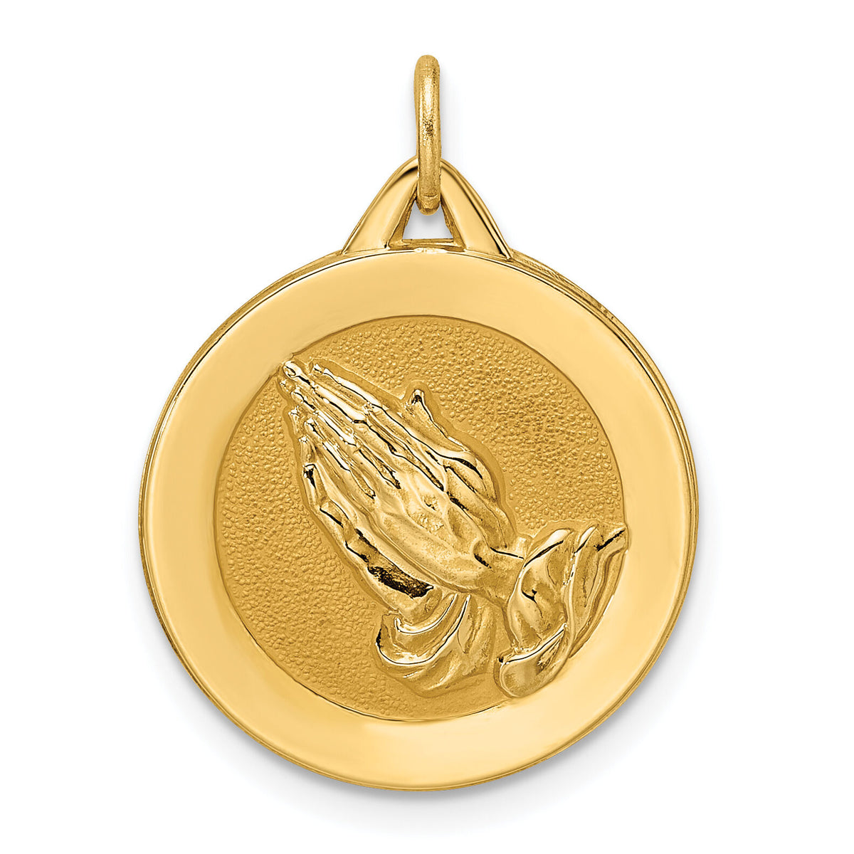 14k Polished and Satin Solid Praying Hands Disc Pendant-XR1949