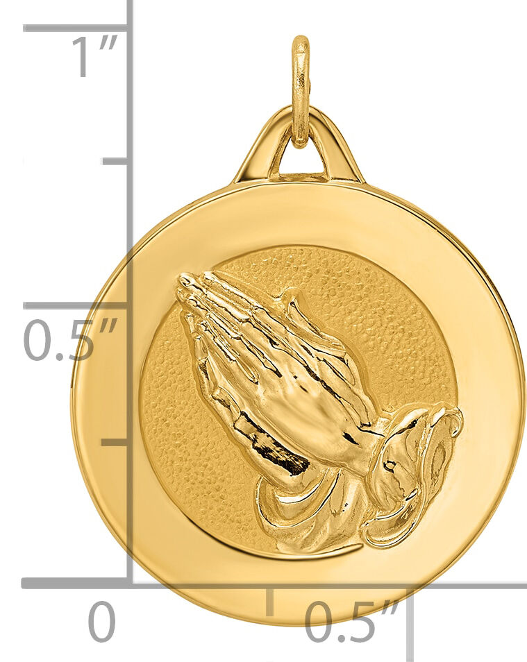 14k Polished and Satin Solid Praying Hands Disc Pendant-XR1951