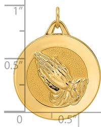14k Polished and Satin Solid Praying Hands Disc Pendant-XR1951