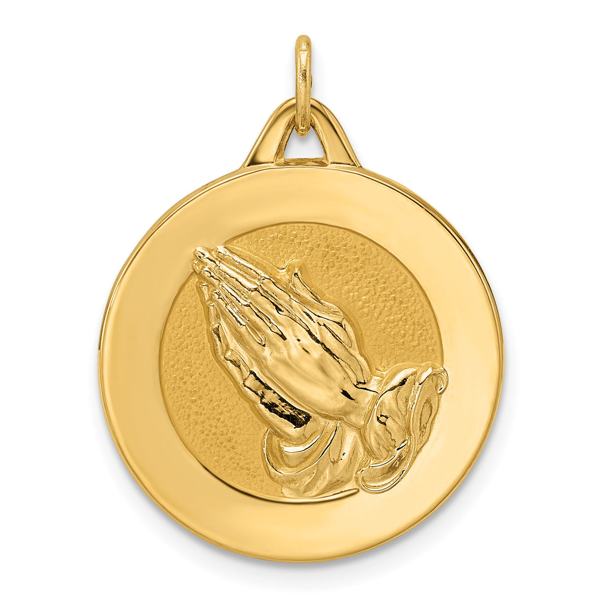 14k Polished and Satin Solid Praying Hands Disc Pendant-XR1951