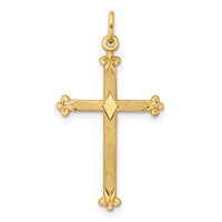 14k Polished and Textured Solid Diamond Shape Cross Pendant-XR1952