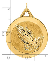 14k Polished and Satin Solid Praying Hands Disc Pendant-XR1953