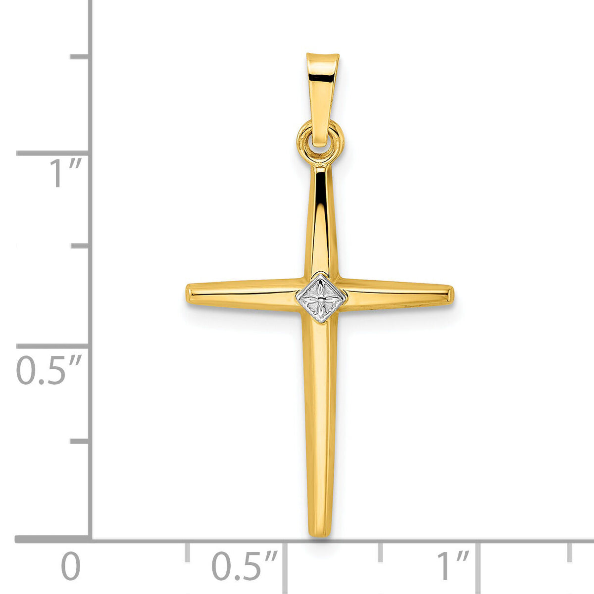 14k Two-tone Polished Solid Diamond Shape Center Cross Pendant-XR1964