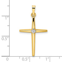 14k Two-tone Polished Solid Diamond Shape Center Cross Pendant-XR1964