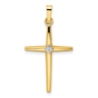 14k Two-tone Polished Solid Diamond Shape Center Cross Pendant-XR1964
