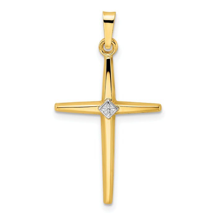 14k Two-tone Polished Solid Diamond Shape Center Cross Pendant-XR1964