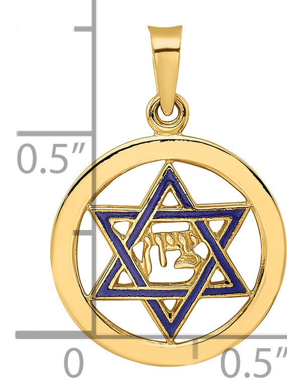 14k Polished and Enameled Solid Star of David Pendant-XR1965