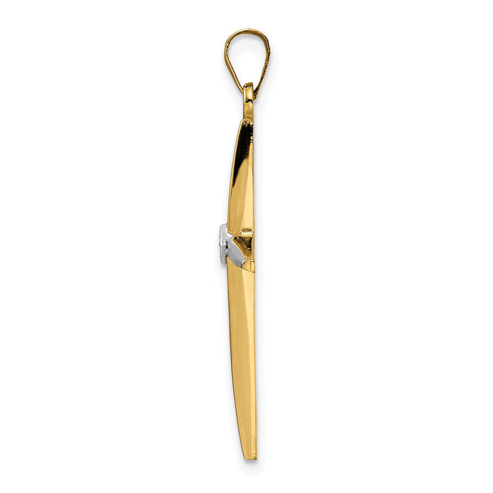 14k Two-tone Polished Solid Diamond Shape Center Cross Pendant-XR1966