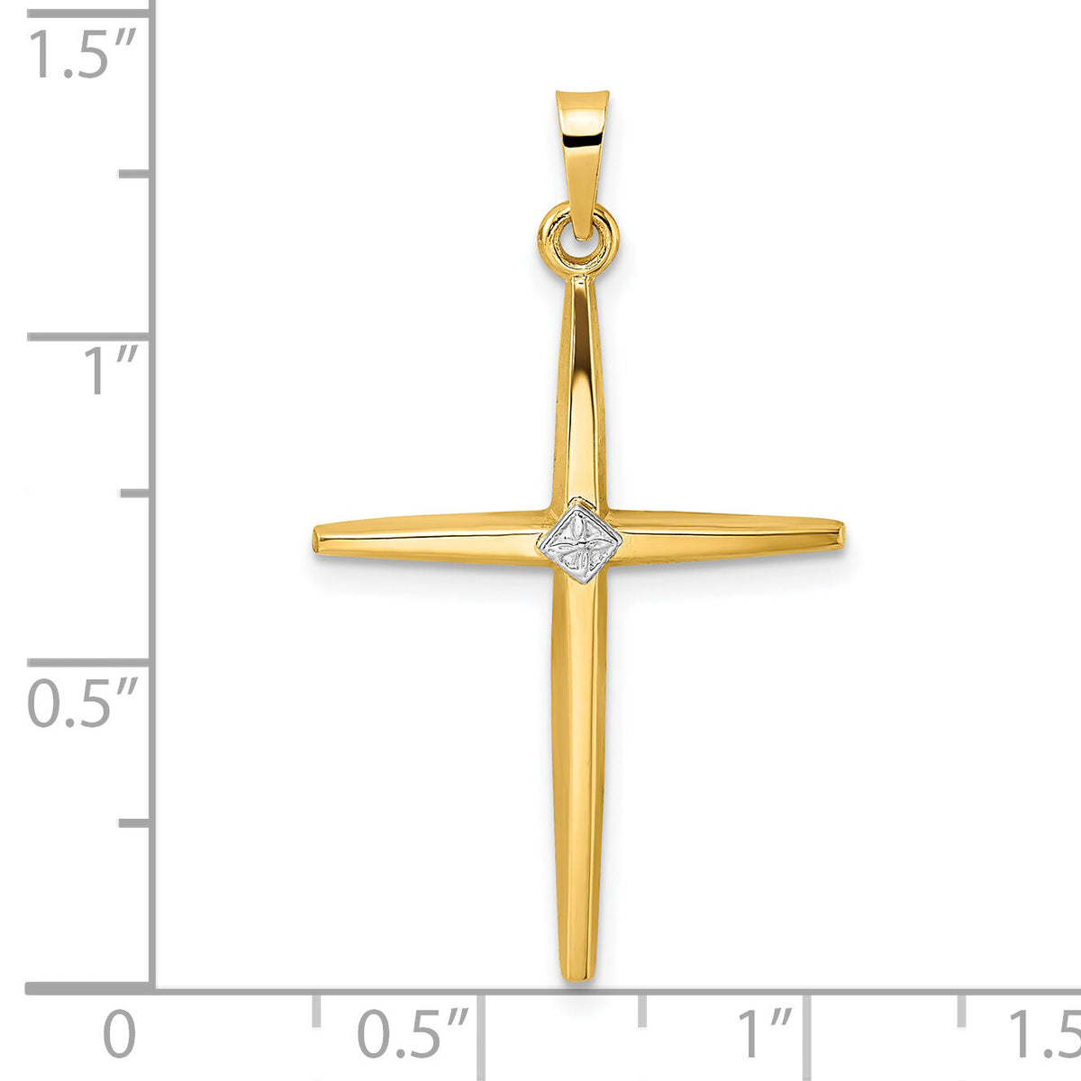 14k Two-tone Polished Solid Diamond Shape Center Cross Pendant-XR1966