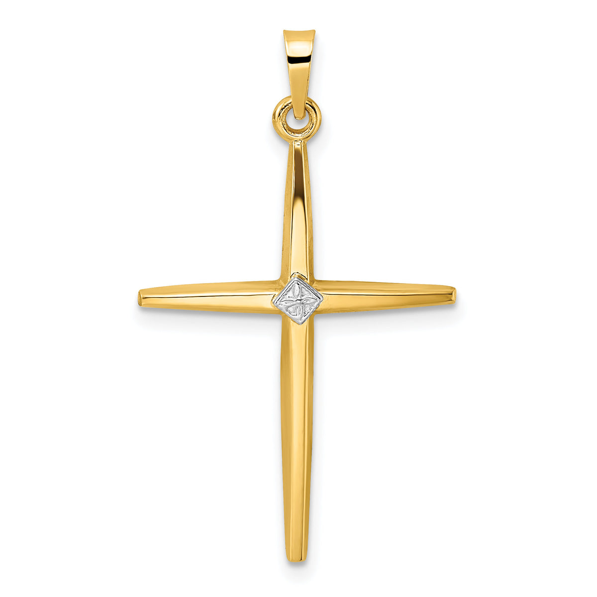 14k Two-tone Polished Solid Diamond Shape Center Cross Pendant-XR1966