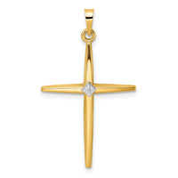 14k Two-tone Polished Solid Diamond Shape Center Cross Pendant-XR1966