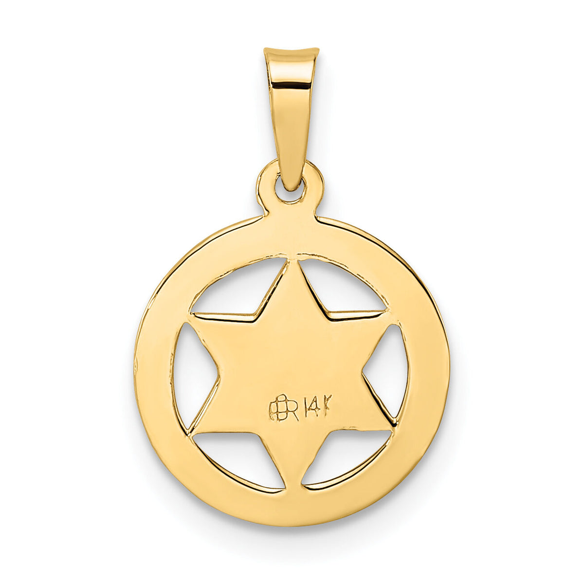 14k Polished and Textured Solid Star of David in Frame Pendant-XR1967