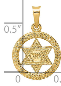 14k Polished and Textured Solid Star of David in Frame Pendant-XR1967
