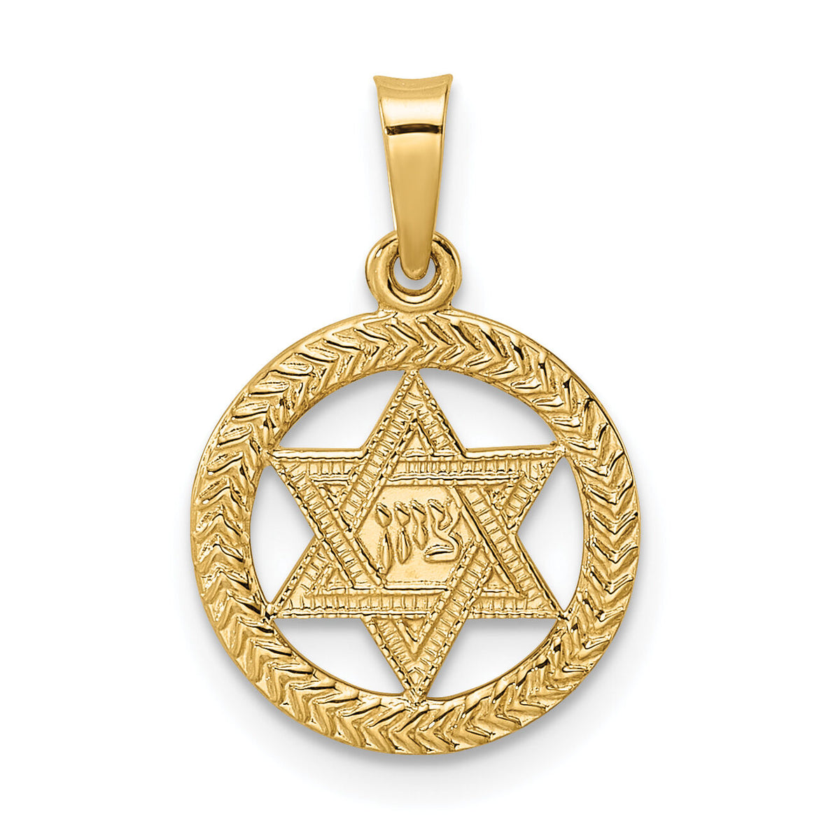 14k Polished and Textured Solid Star of David in Frame Pendant-XR1967
