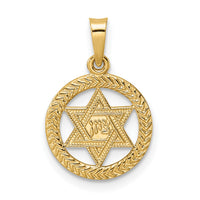 14k Polished and Textured Solid Star of David in Frame Pendant-XR1967