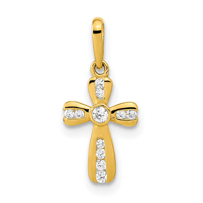 14K Polished CZ Cross Pendant-XR1968