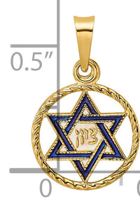 14k Polished Solid Enameled Star of David in Frame Pendant-XR1969