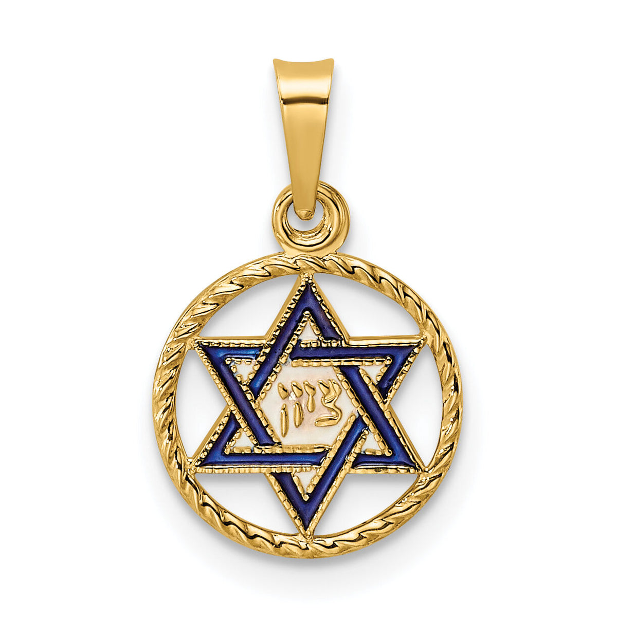 14k Polished Solid Enameled Star of David in Frame Pendant-XR1969
