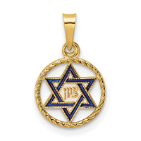 14k Polished Solid Enameled Star of David in Frame Pendant-XR1969