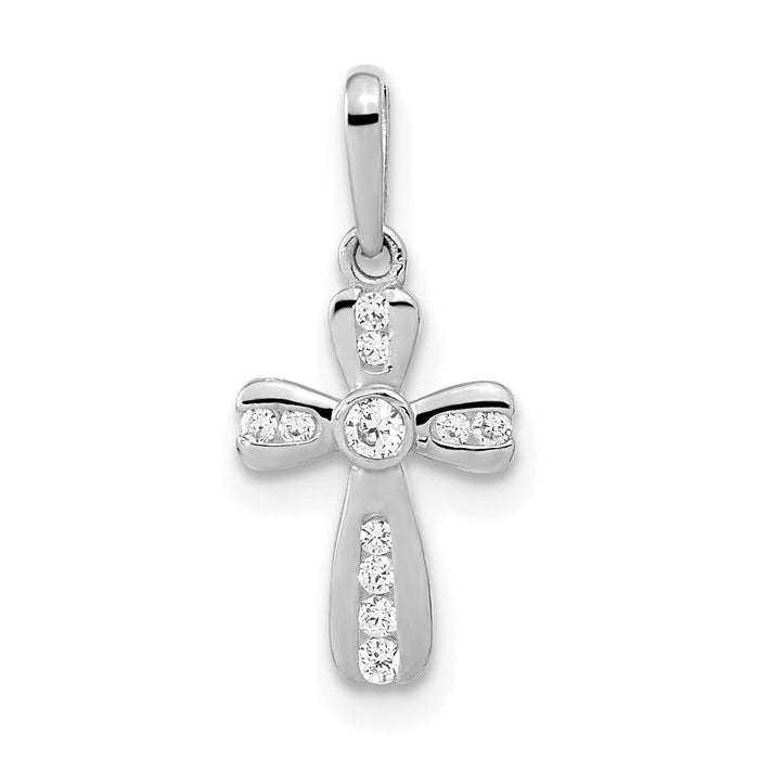 14K White Gold CZ Cross Pendant-XR1970