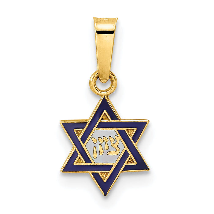 14k Polished and Enameled Solid Star of David Pendant-XR1971