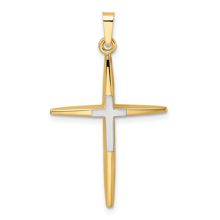 14k Two-tone Polished Solid Double Cross Pendant-XR1972