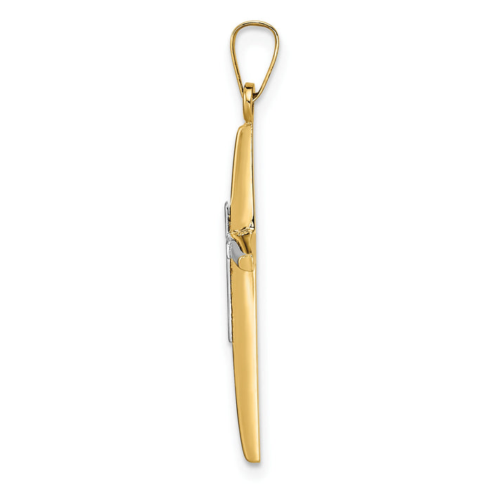 14k Two-tone Polished Solid Double Cross Pendant-XR1974