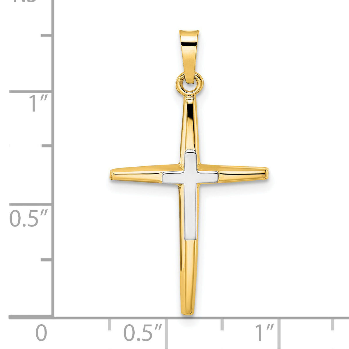 14k Two-tone Polished Solid Double Cross Pendant-XR1974