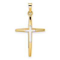 14k Two-tone Polished Solid Double Cross Pendant-XR1974