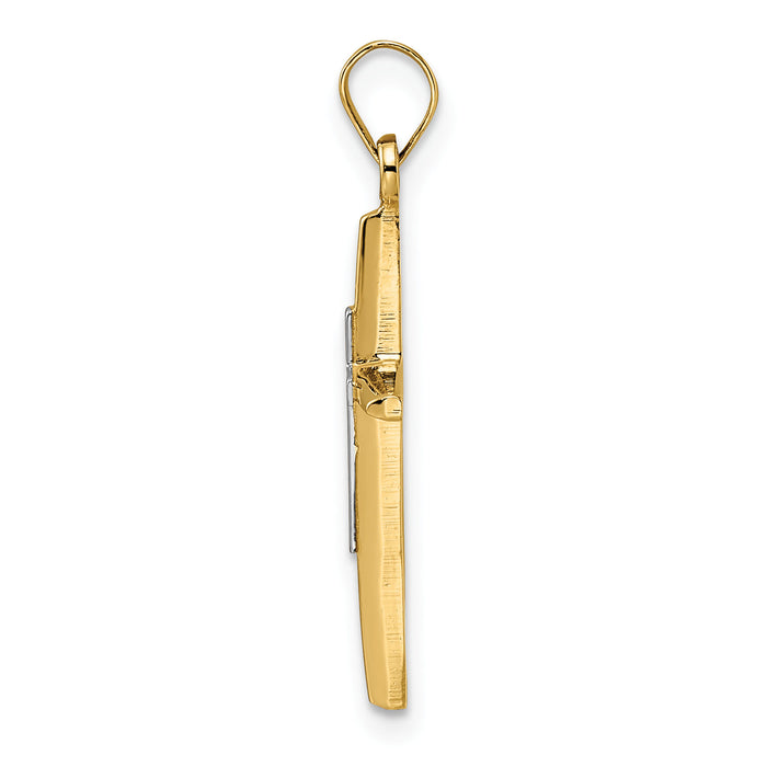 14k Two-tone Polished Solid Double Cross Pendant-XR1976