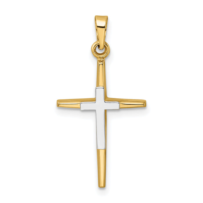 14k Two-tone Polished Solid Double Cross Pendant-XR1976