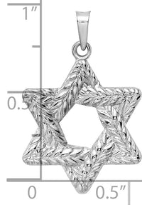 14k White Gold Polished and Textured Solid Star of David Pendant-XR1979