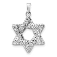14k White Gold Polished and Textured Solid Star of David Pendant-XR1979