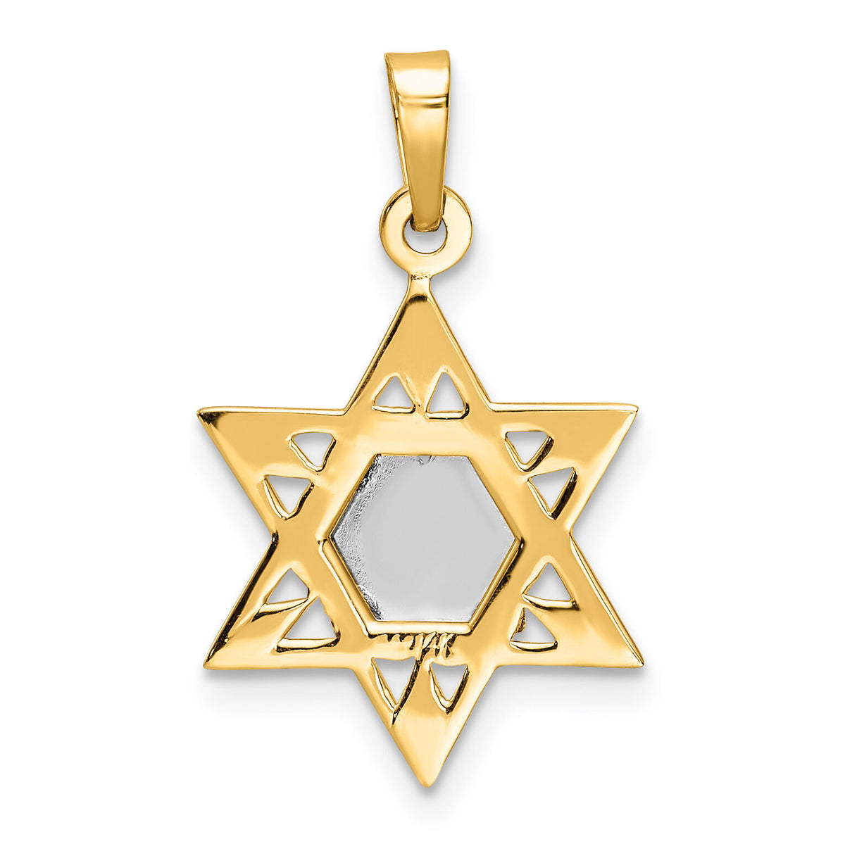 14k Two-tone Polished Solid Star and Torah Pendant-XR1981