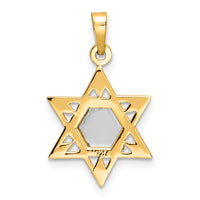 14k Two-tone Polished Solid Star and Torah Pendant-XR1981