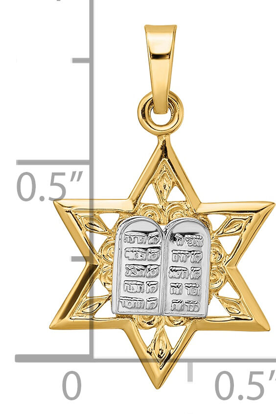 14k Two-tone Polished Solid Star and Torah Pendant-XR1981