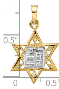 14k Two-tone Polished Solid Star and Torah Pendant-XR1981